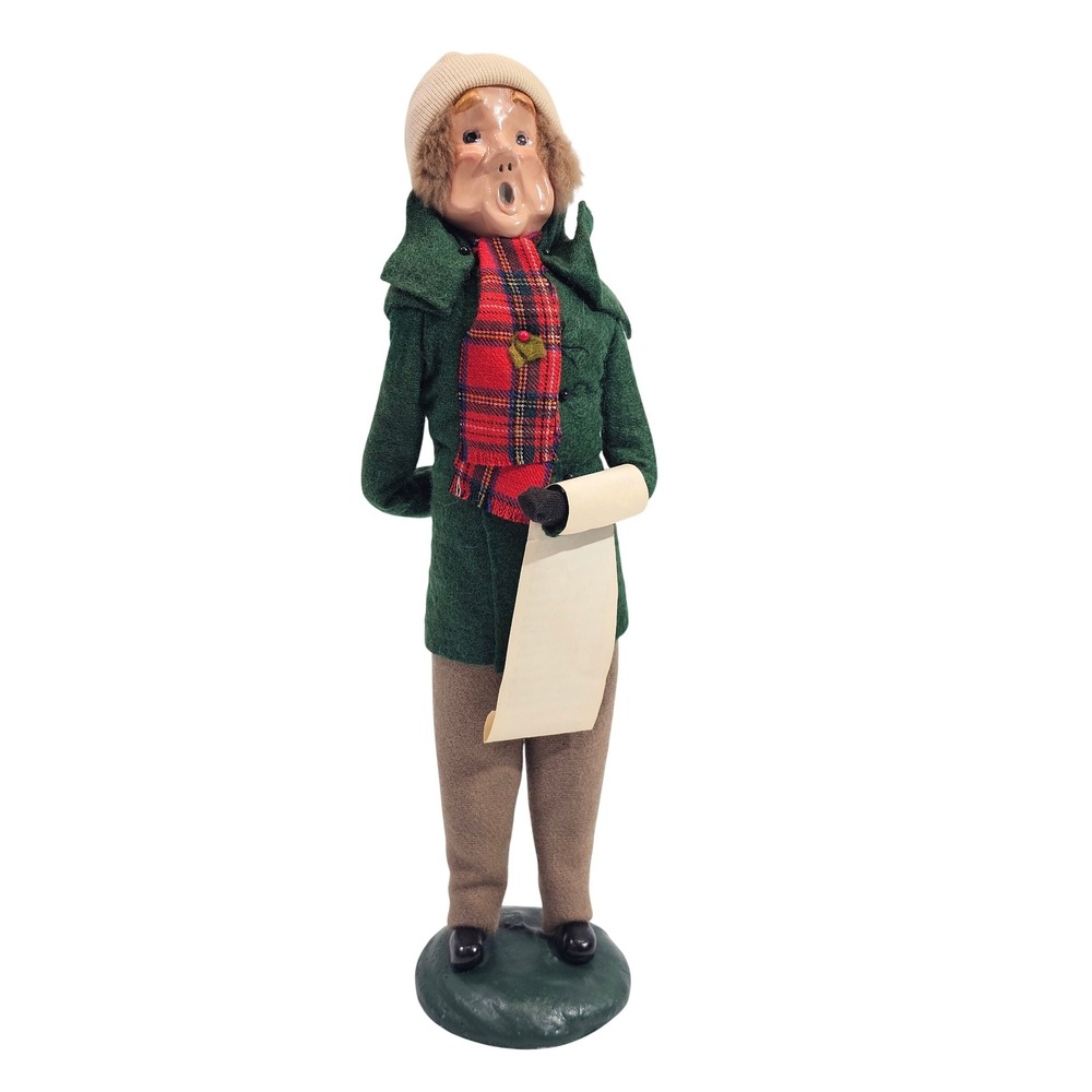 Byers Choice The Carolers 1985 Vintage Singing Man Figurine Green Coat Signed 13